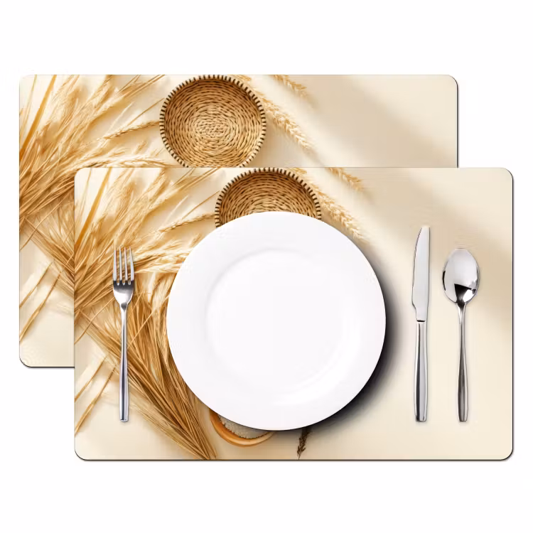 Placemat - 6 stuks - Granen - Hout - Kom - Beige — 2