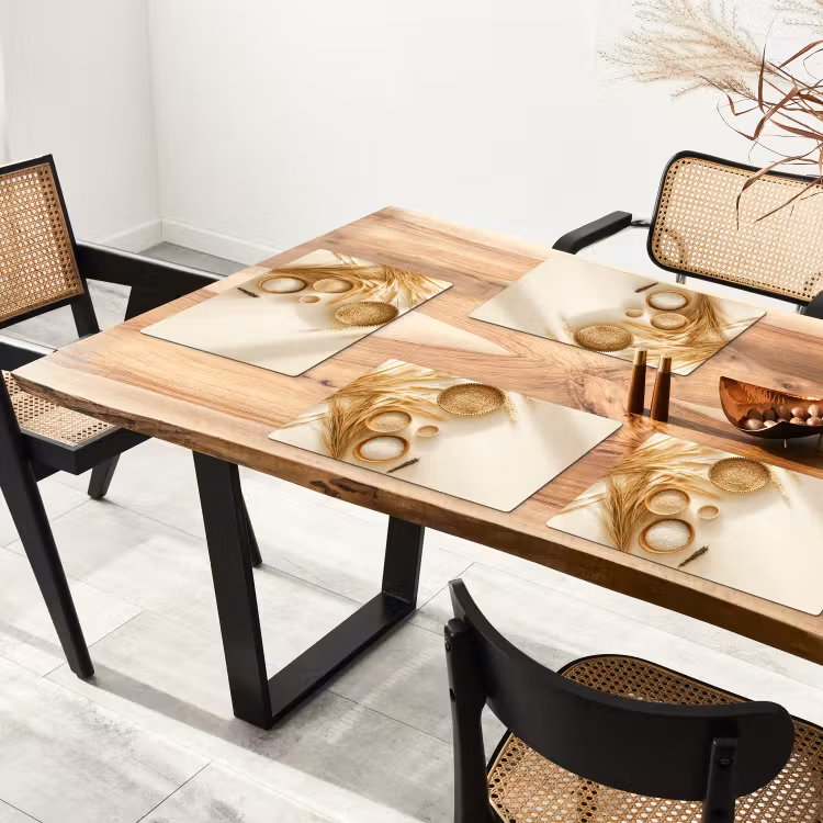 Placemat - 6 stuks - Granen - Hout - Kom - Beige — 5
