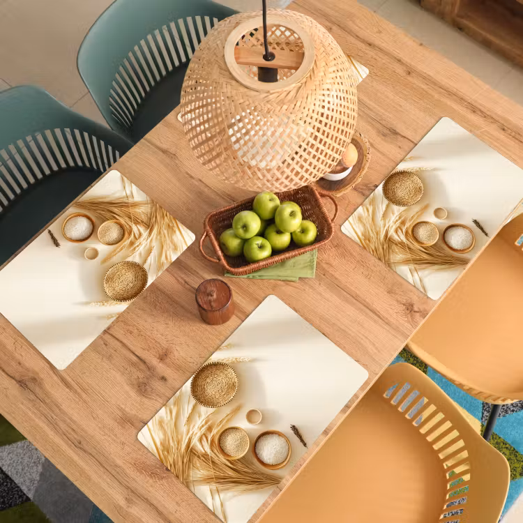 Placemat - 6 stuks - Granen - Hout - Kom - Beige — 6