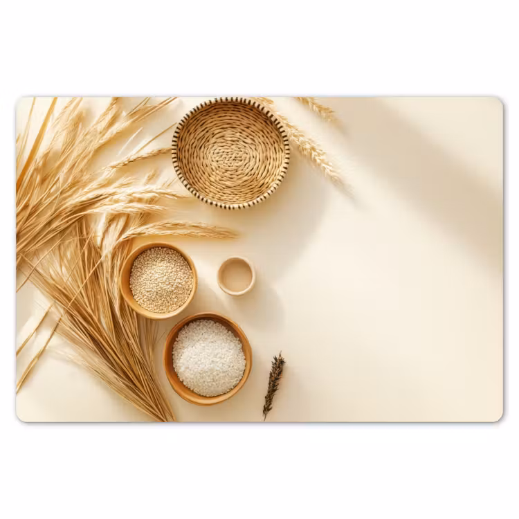 Placemat - 6 stuks - Granen - Hout - Kom - Beige — 7