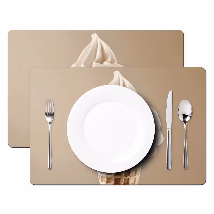 Placemat - 6 stuks - IJs - Softijs - Romig - Hoorntje - Beige — 2