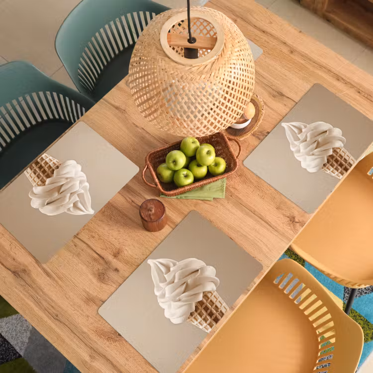 Placemat - 6 stuks - IJs - Softijs - Romig - Hoorntje - Beige — 6