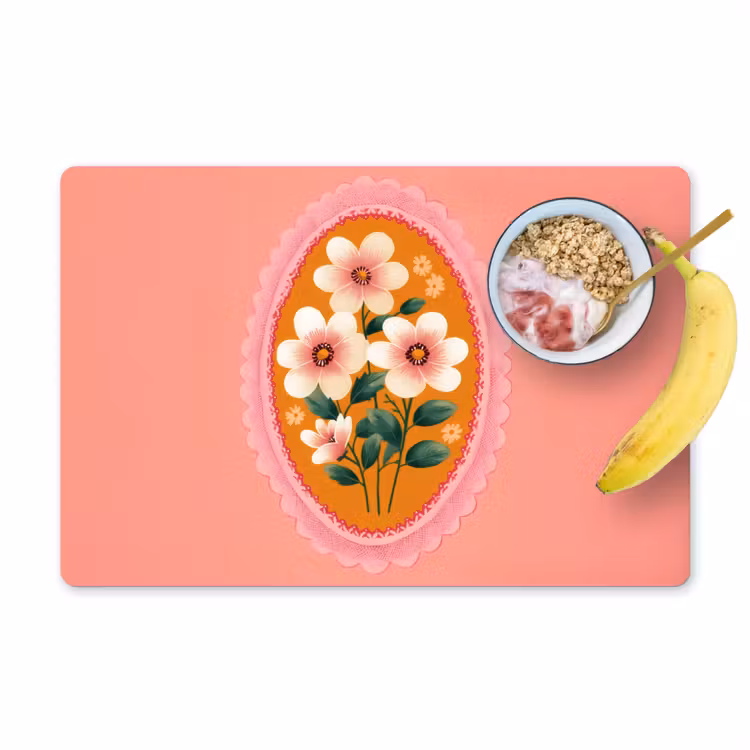 Placemat - 6 stuks - Illustratie - Bloemen - Rand - Roze — 1