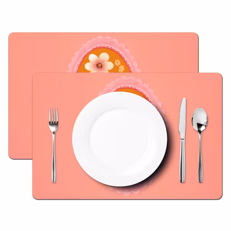 Placemat - 6 stuks - Illustratie - Bloemen - Rand - Roze — 2