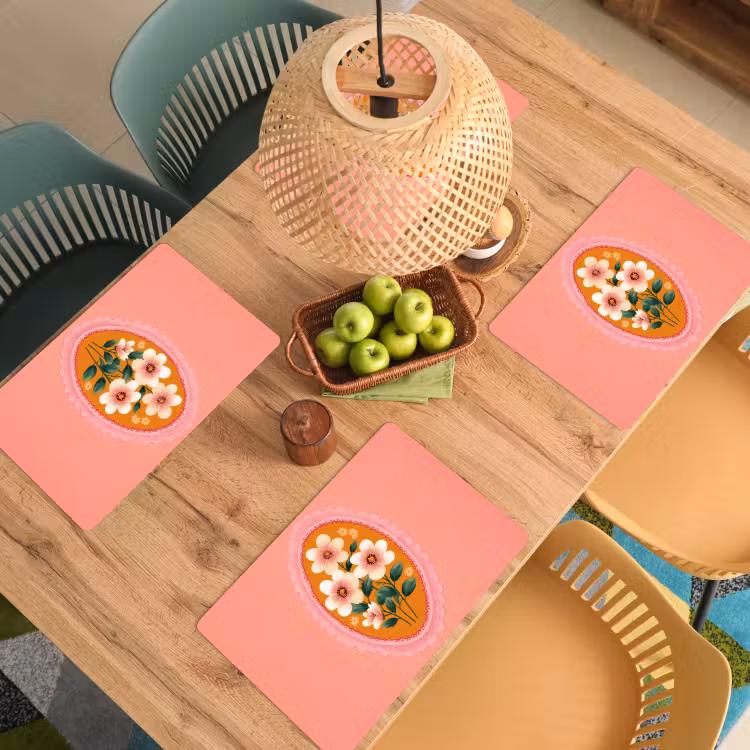 Placemat - 6 stuks - Illustratie - Bloemen - Rand - Roze — 6