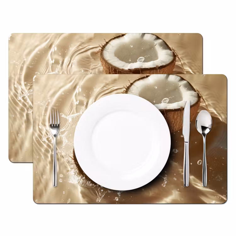 Placemat - 6 stuks - Kokosnoot - Water - Beige - Spetters — 2