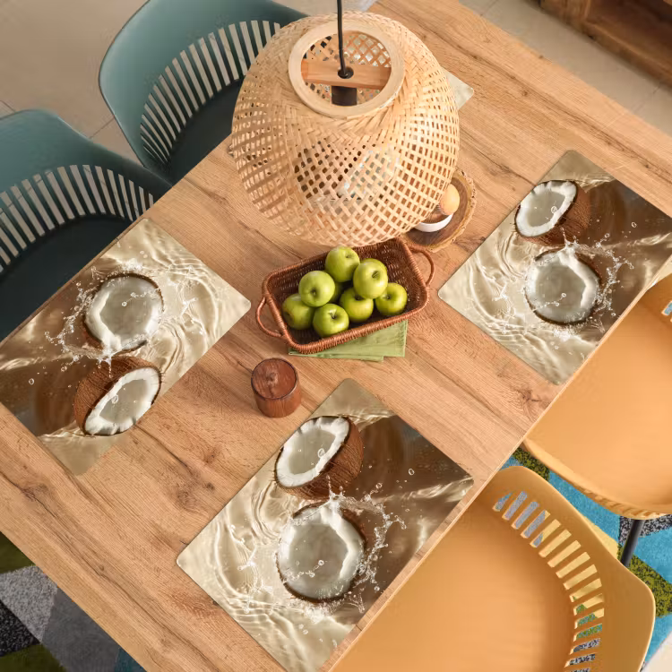 Placemat - 6 stuks - Kokosnoot - Water - Beige - Spetters — 6
