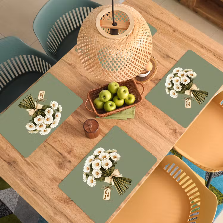 Placemat - 6 stuks - Lint - Boeket - Groen - Quote — 6