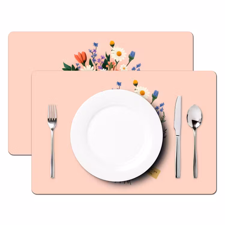 Placemat - 6 stuks - Margrieten - Boeket - Strikje - Roze — 2