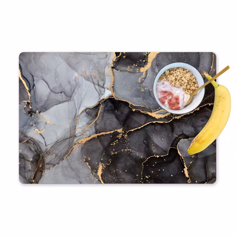 Placemat - 6 stuks - Marmer - Abstract - Goud - Grijs — 1
