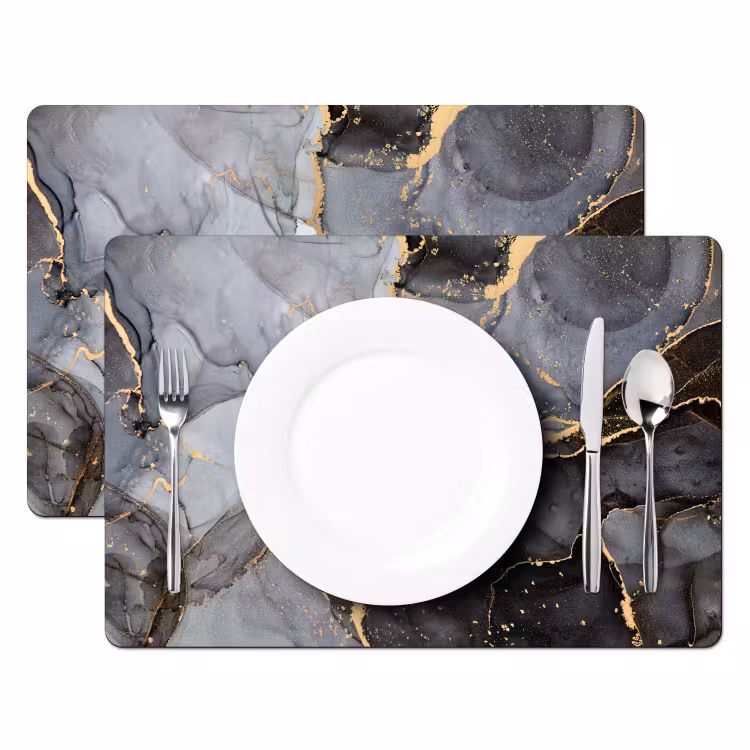 Placemat - 6 stuks - Marmer - Abstract - Goud - Grijs — 2