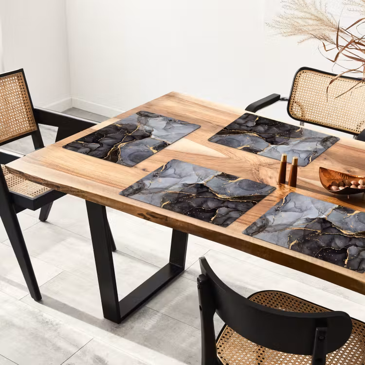 Placemat - 6 stuks - Marmer - Abstract - Goud - Grijs — 5
