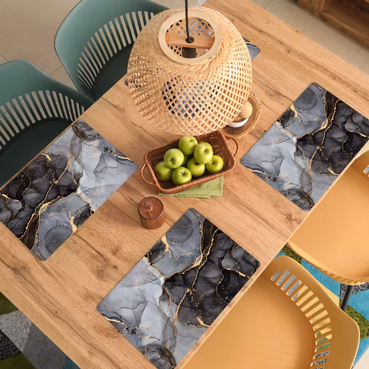 Placemat - 6 stuks - Marmer - Abstract - Goud - Grijs — 6