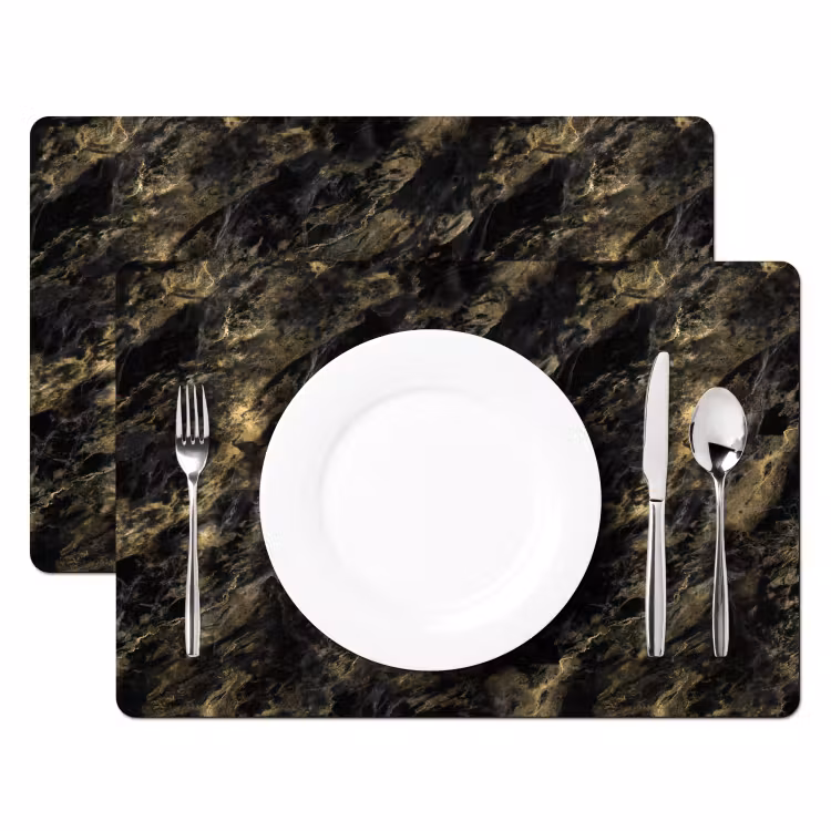 Placemat - 6 stuks - Marmer - Zwart - Goud — 2