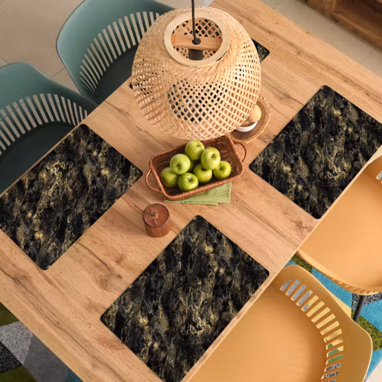 Placemat - 6 stuks - Marmer - Zwart - Goud — 6