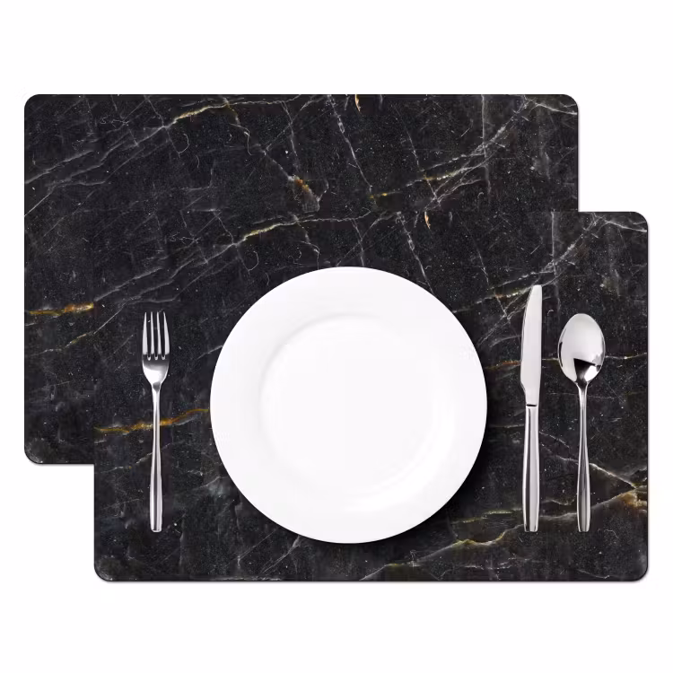 Placemat - 6 stuks - Marmer - Zwart - Goud - Grijs - Marmerstructuur — 2