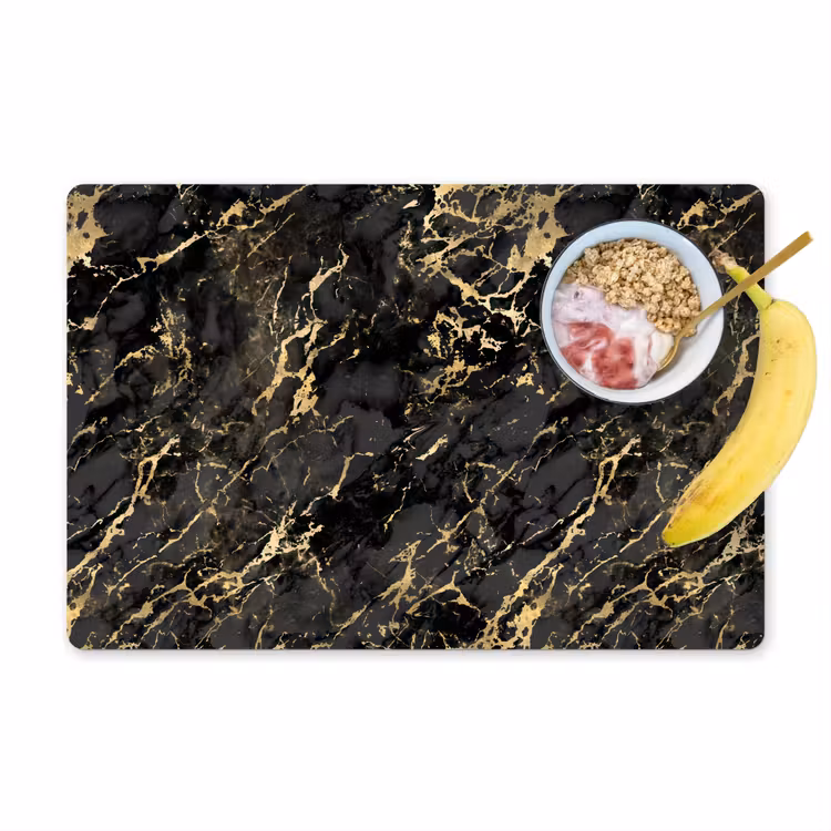 Placemat - 6 stuks - Marmer - Zwart - Goudstructuur — 1
