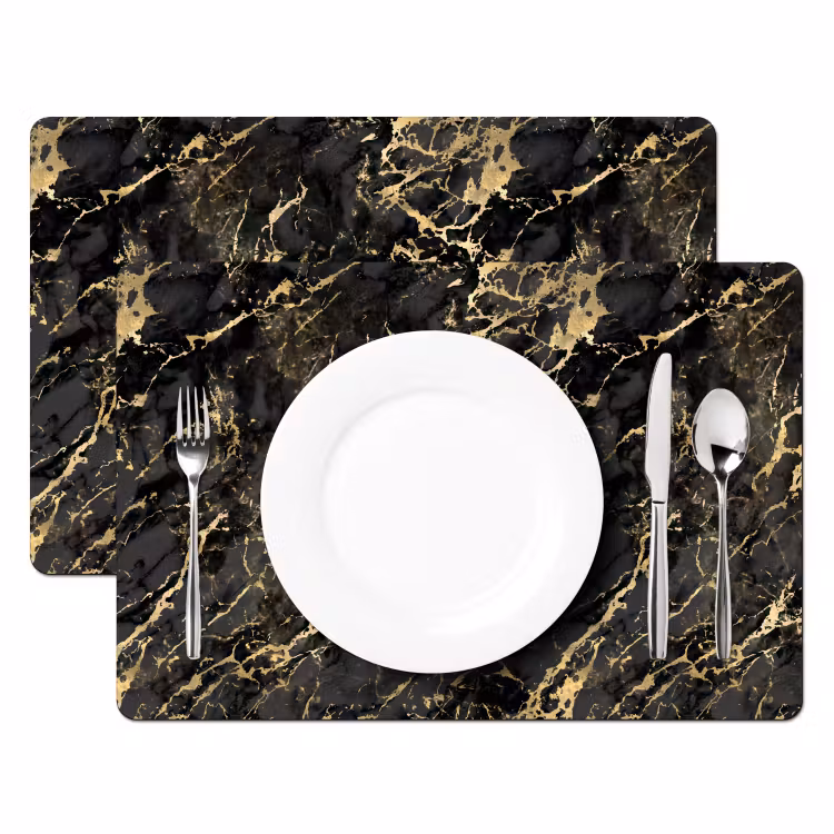 Placemat - 6 stuks - Marmer - Zwart - Goudstructuur — 2