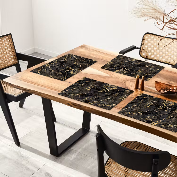Placemat - 6 stuks - Marmer - Zwart - Goudstructuur — 5