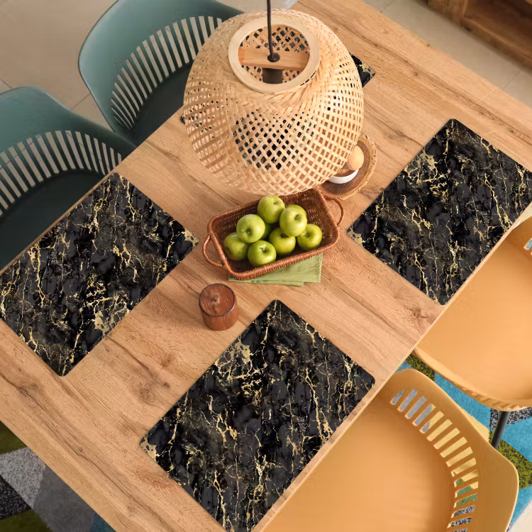 Placemat - 6 stuks - Marmer - Zwart - Goudstructuur — 6
