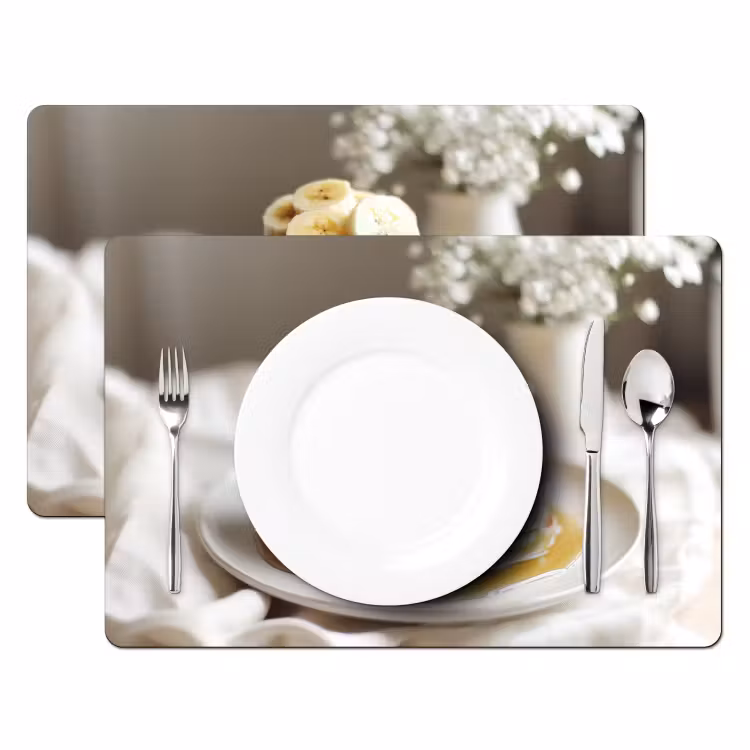 Placemat - 6 stuks - Pannenkoeken - Banaan - Siroop - Wit - Beige — 2