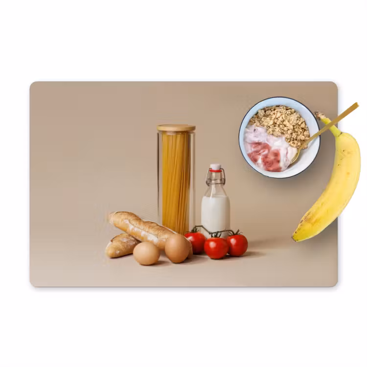 Placemat - 6 stuks - Spaghetti - Melk - Tomaten - Eieren - Brood — 1