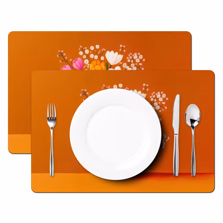 Placemat - 6 stuks - Vaas - Bloemen - Oranje — 2