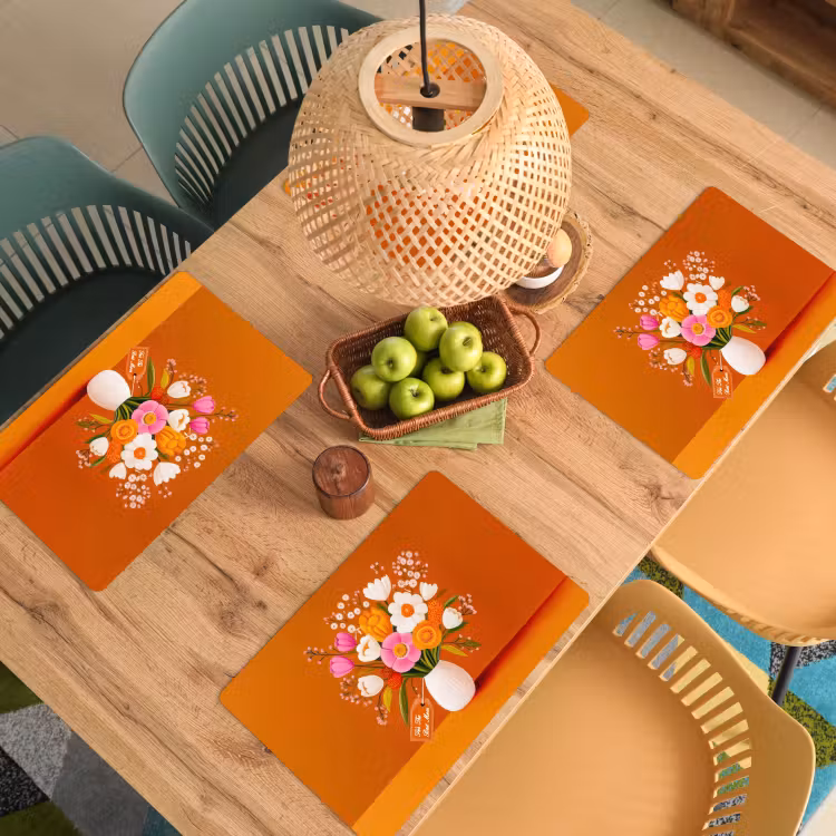 Placemat - 6 stuks - Vaas - Bloemen - Oranje — 6