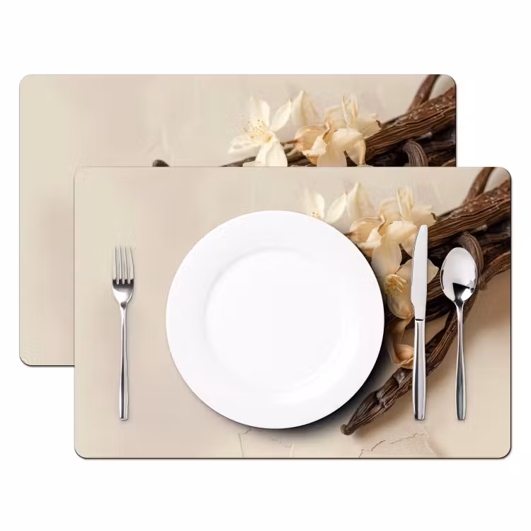 Placemat - 6 stuks - Vanille - Bloemen - Beige — 2
