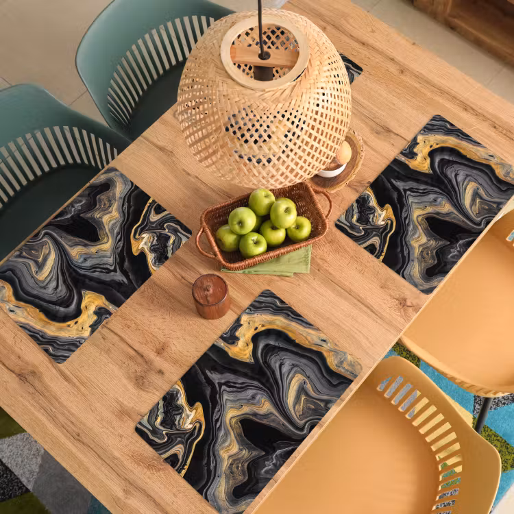 Placemat - 6 stuks - Versmelting van Zwart en Goud — 6