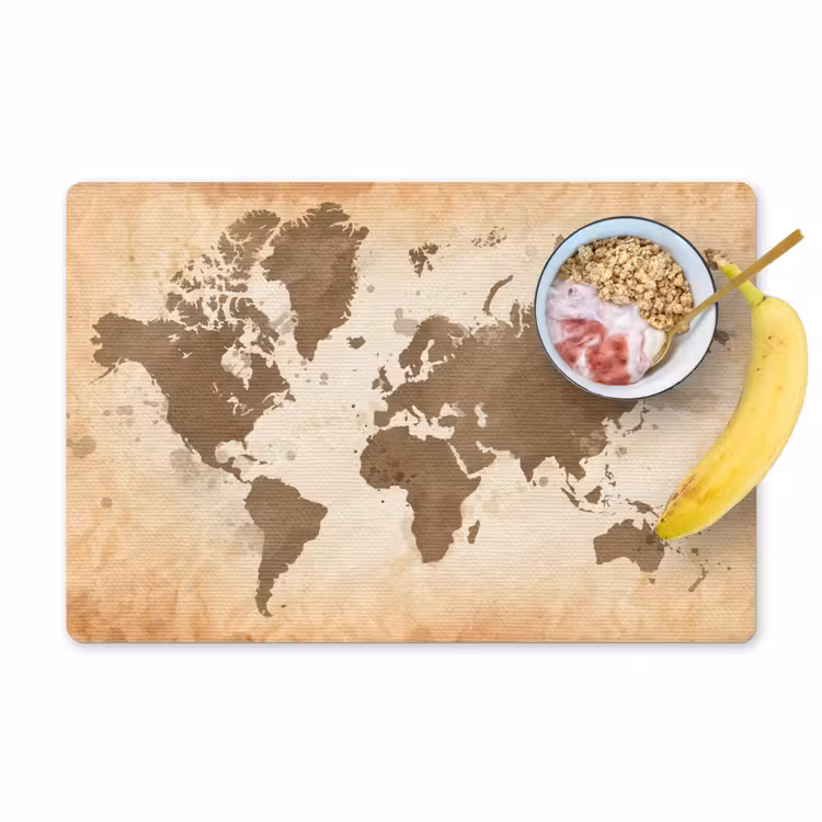 Placemat - 6 stuks - Wereldkaart - Beige - Bruin — 1