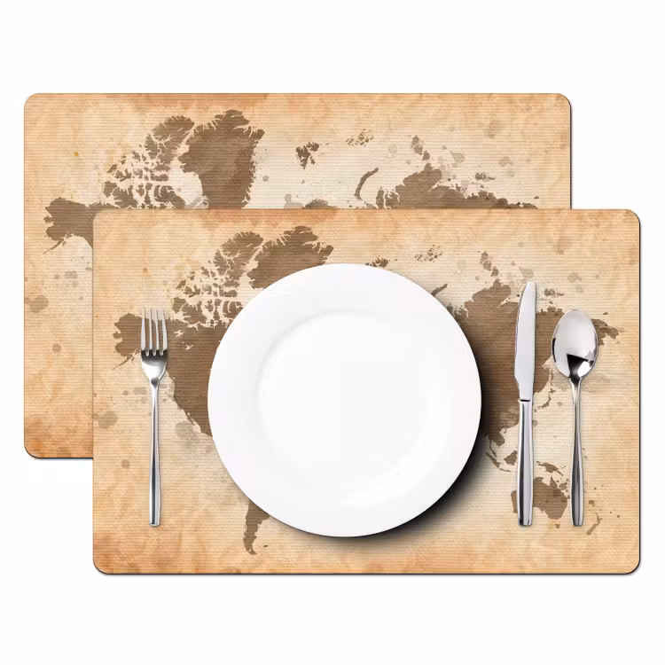 Placemat - 6 stuks - Wereldkaart - Beige - Bruin — 2