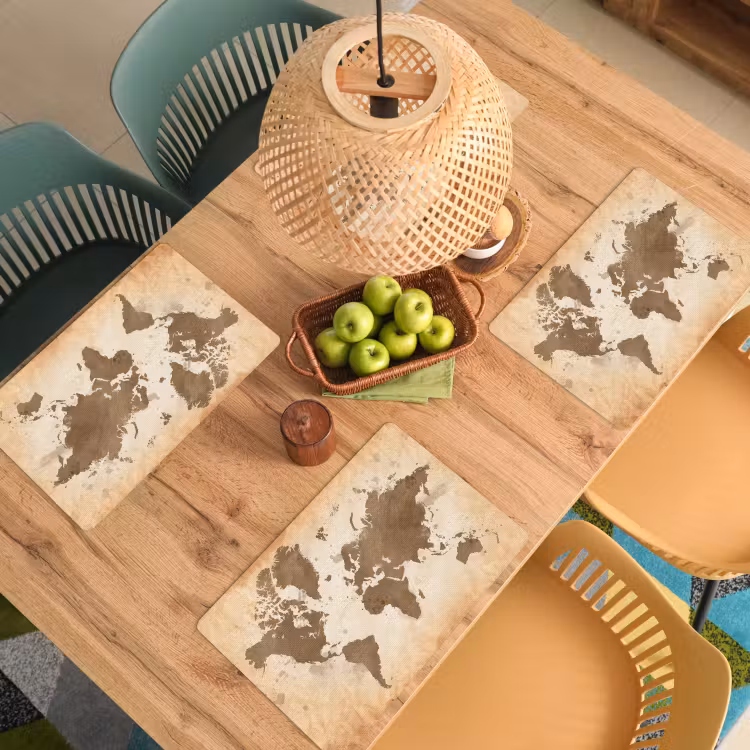 Placemat - 6 stuks - Wereldkaart - Beige - Bruin — 6