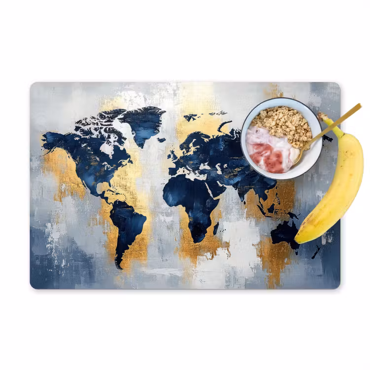 Placemat - 6 stuks - Wereldkaart - Blauw - Abstract — 1
