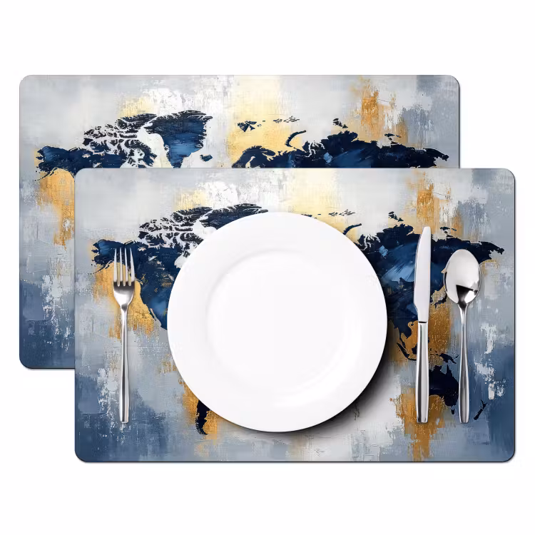 Placemat - 6 stuks - Wereldkaart - Blauw - Abstract — 2
