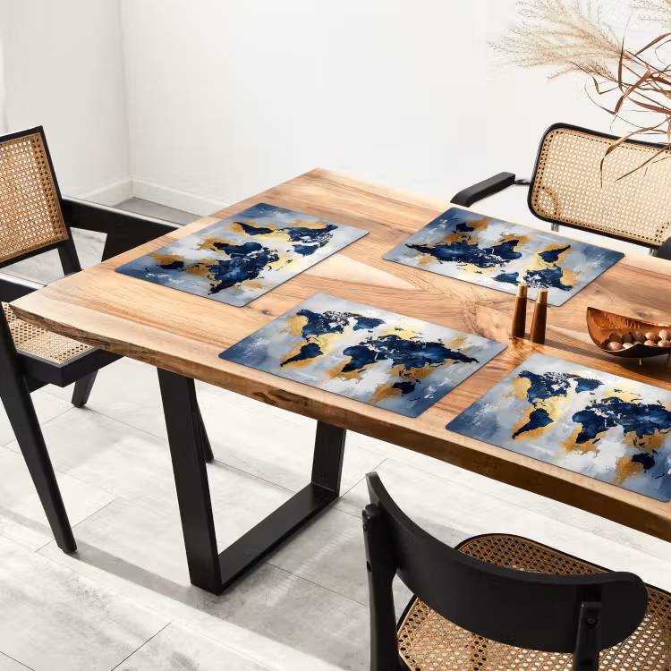 Placemat - 6 stuks - Wereldkaart - Blauw - Abstract — 5