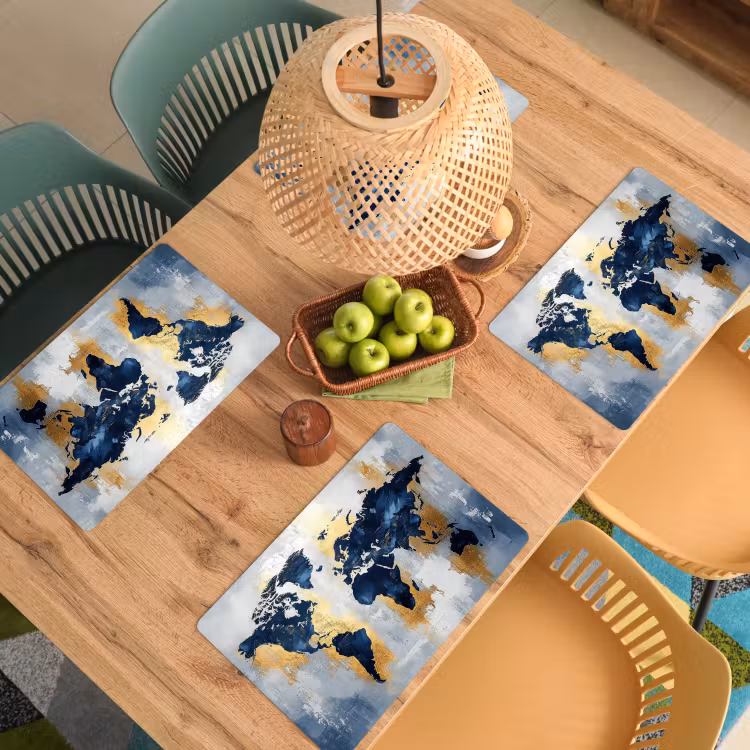Placemat - 6 stuks - Wereldkaart - Blauw - Abstract — 6
