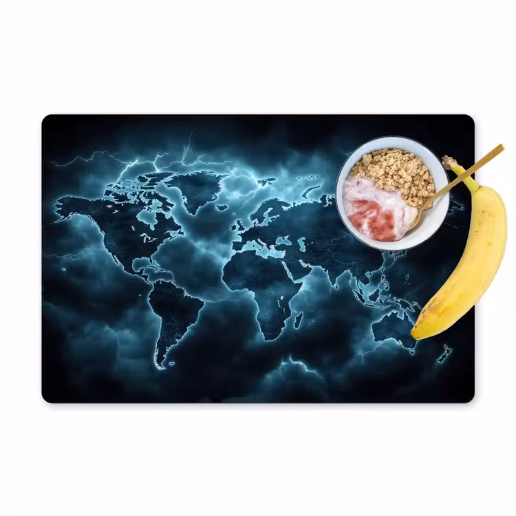 Placemat - 6 stuks - Wereldkaart - Bliksem - Blauw — 1