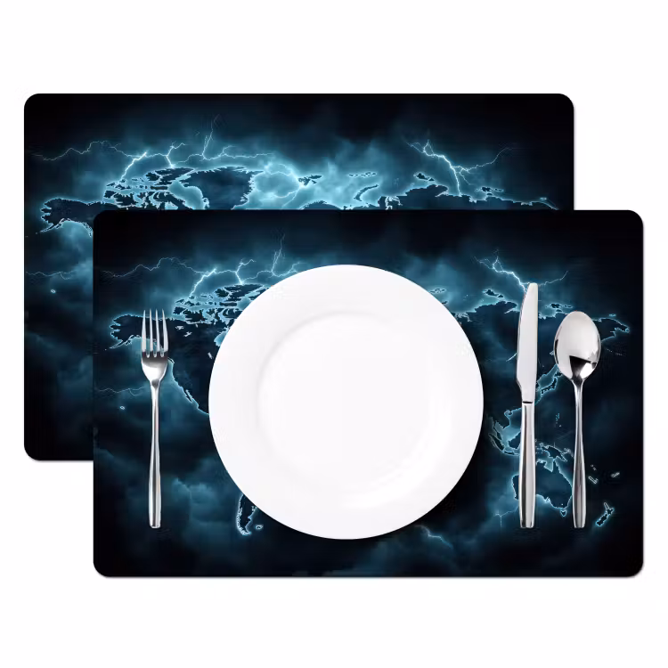 Placemat - 6 stuks - Wereldkaart - Bliksem - Blauw — 2
