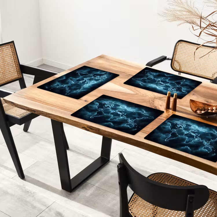 Placemat - 6 stuks - Wereldkaart - Bliksem - Blauw — 5