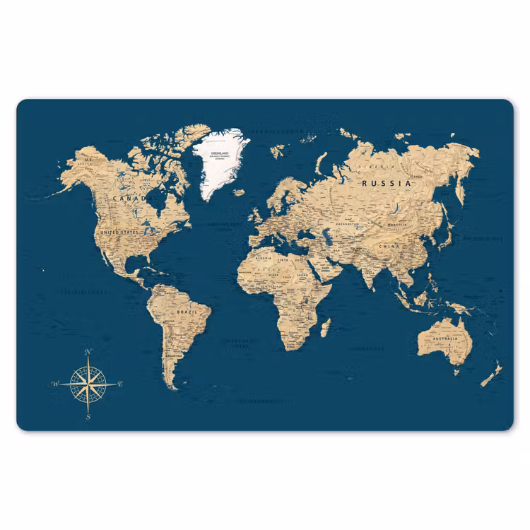 Placemat - 6 stuks - Wereldkaart - Donkerblauw - Beige — 7