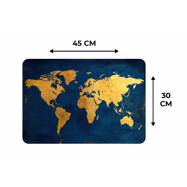Placemat - 6 stuks - Wereldkaart - Goud - Donkerblauw — 3