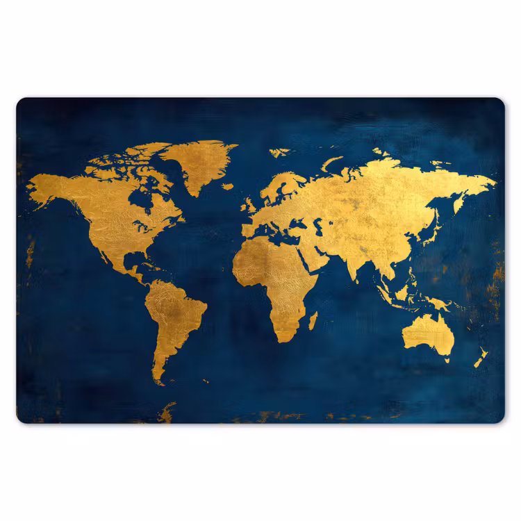 Placemat - 6 stuks - Wereldkaart - Goud - Donkerblauw — 7