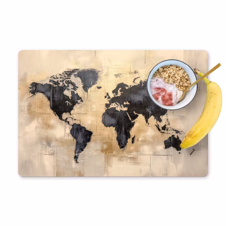 Placemat - 6 stuks - Wereldkaart - Goud - Zwart - Abstract — 1