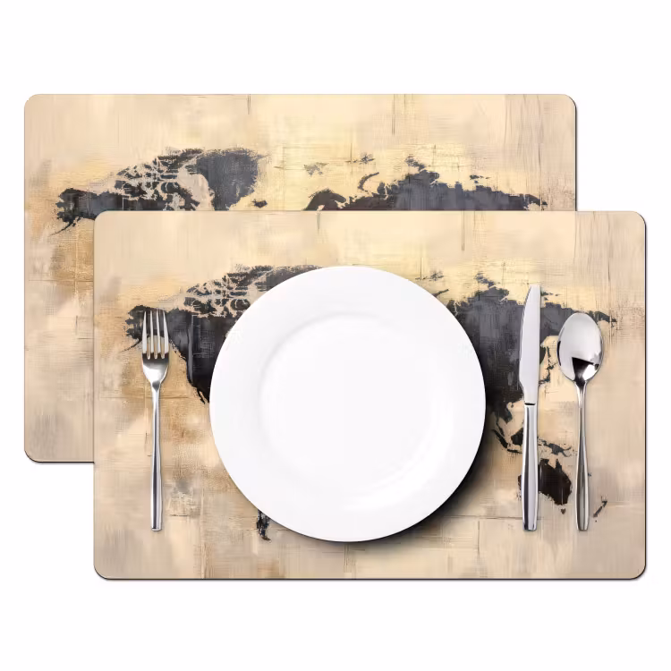 Placemat - 6 stuks - Wereldkaart - Goud - Zwart - Abstract — 2