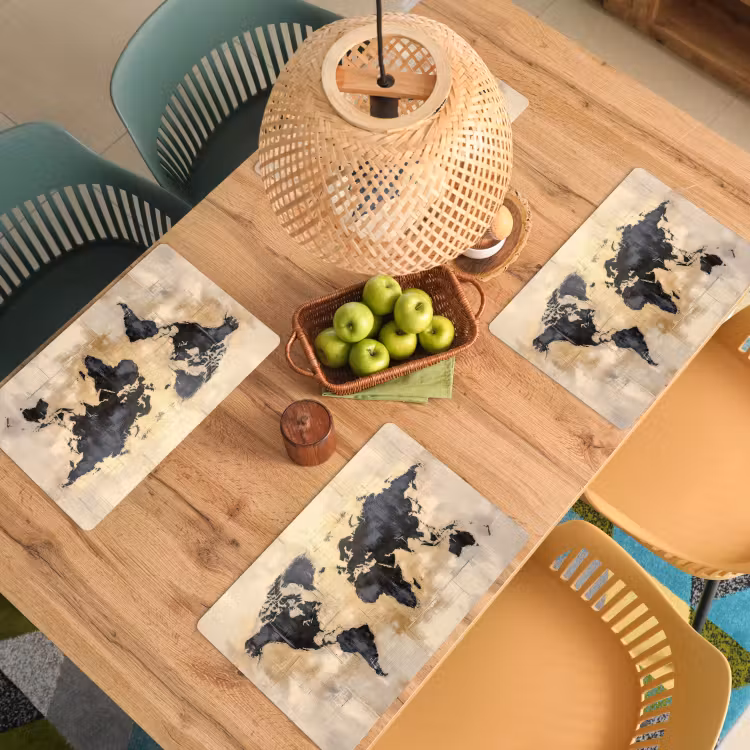 Placemat - 6 stuks - Wereldkaart - Goud - Zwart - Abstract — 6
