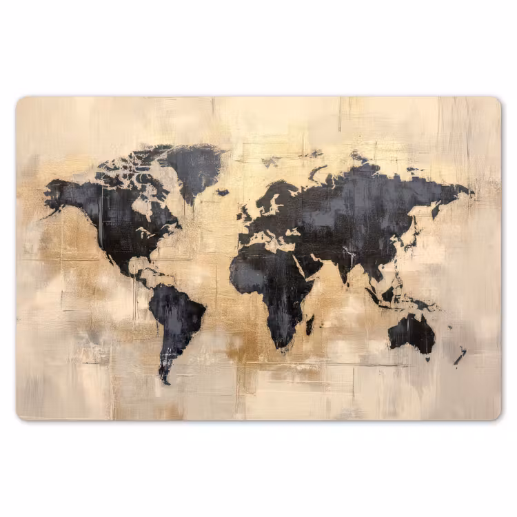 Placemat - 6 stuks - Wereldkaart - Goud - Zwart - Abstract — 7