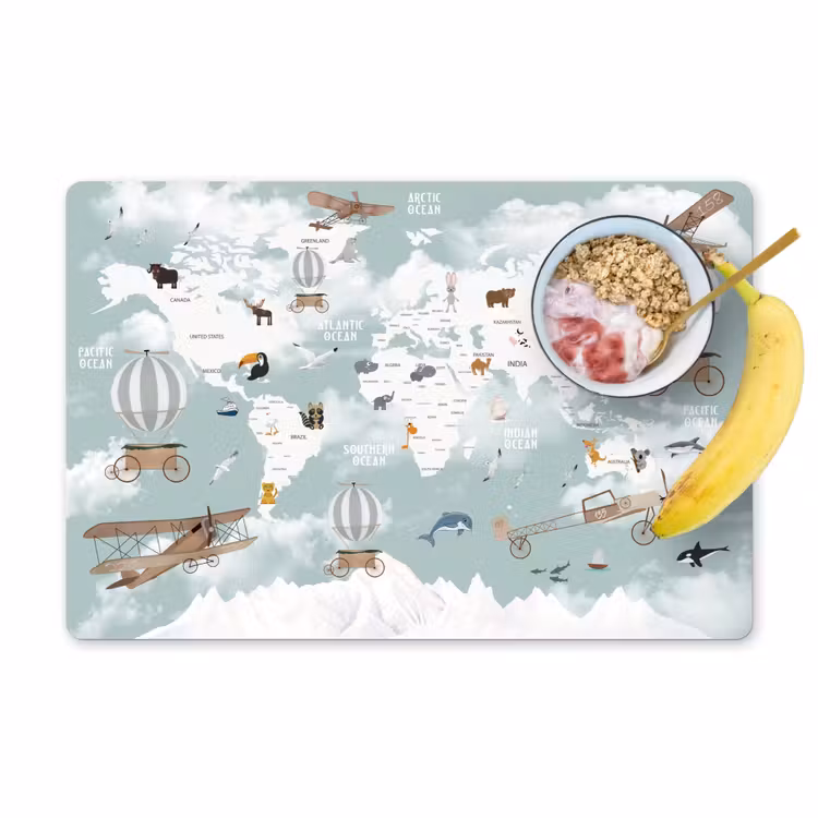 Placemat - 6 stuks - Wereldkaart - Kind - Vliegtuig — 1