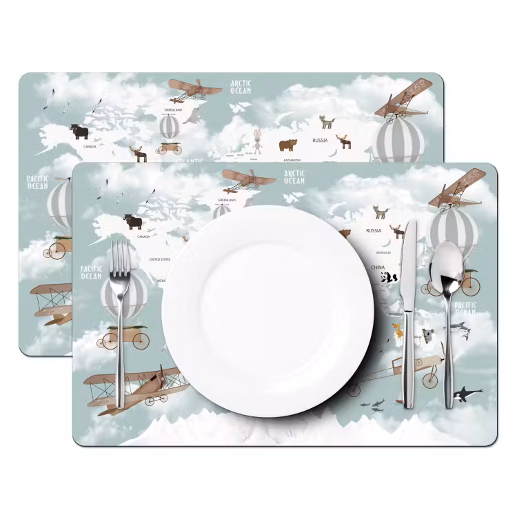 Placemat - 6 stuks - Wereldkaart - Kind - Vliegtuig — 2