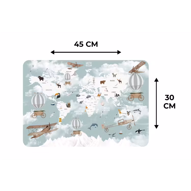 Placemat - 6 stuks - Wereldkaart - Kind - Vliegtuig — 3